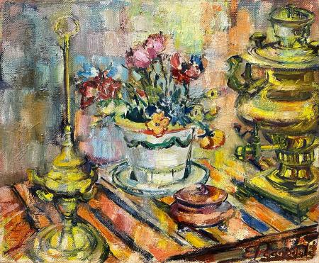 Art work by firma Illeggibile Vaso di fiori  - oil canvas 
